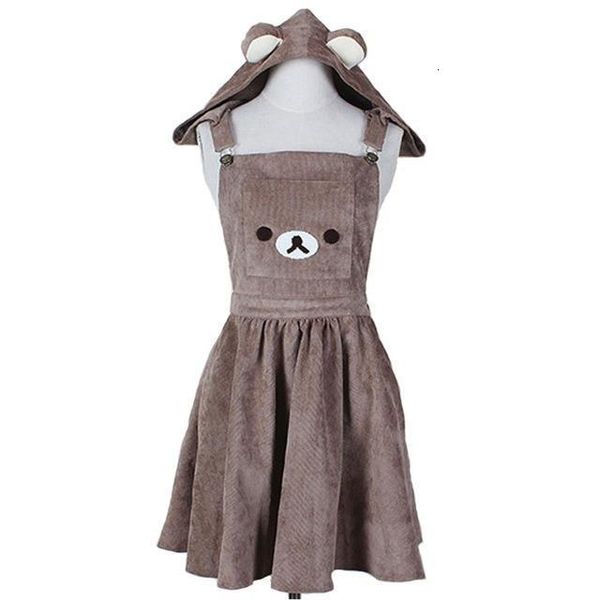 

japanese kawaii rilakkuma lolita overall dress cute bear embroidery hat ball gown harajuku lolita dress harajuku cute warm dress, Black;gray