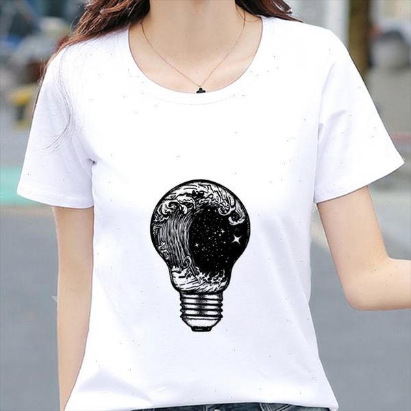 

summer 2021 new t shirt women cosmic light bulb printed harajuku tshirt o neck short sleeve t shirt white femme clothing