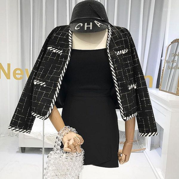 

2020 summer new style plaid tweed jacket design sense female fashion ladies short section was thin1, Black;brown