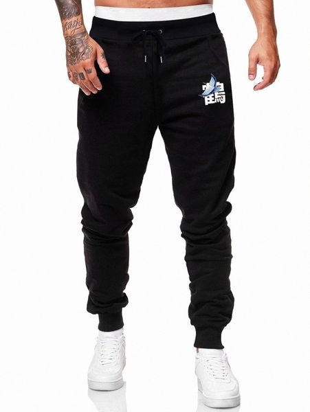 

romwe guys crane print sweatpants r3p5#, Black