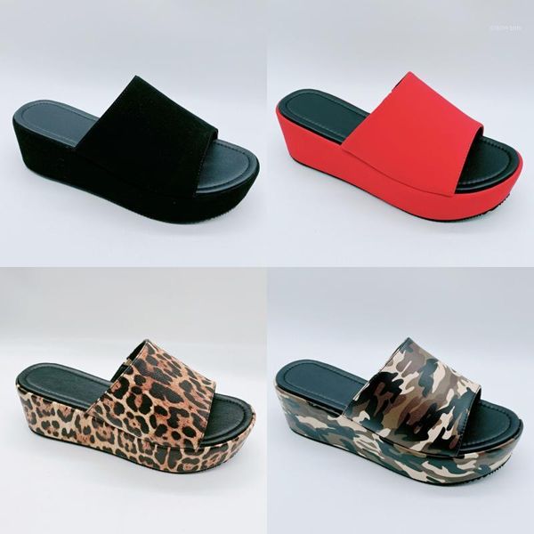 

leopard red black camouflage women wedge heeled slippers sandals fashion thick heel shoes summer shoes black lady1