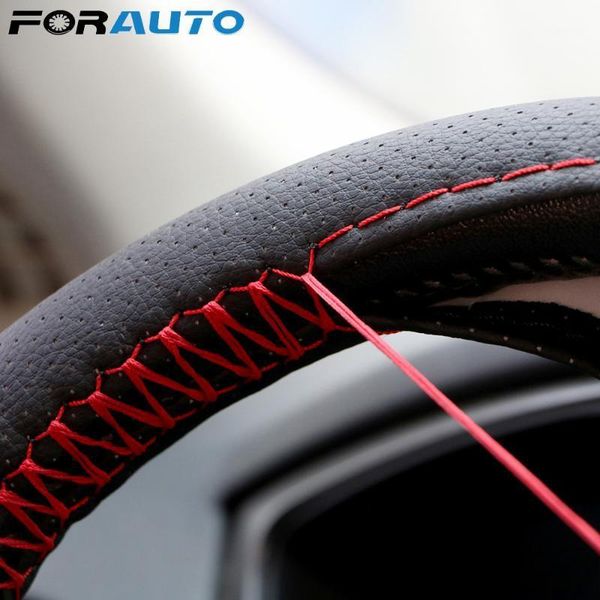 

forauto braid on steering wheel car steering wheel cover with needles and thread artificial leather diameter 38cm cover1
