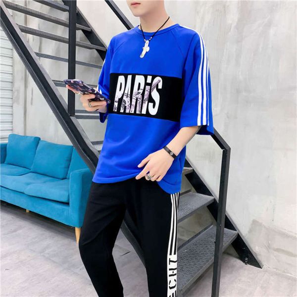 

korean men's summer short youth t-shirt fashion brand junior high school students' five sleeve loose suit, Gray