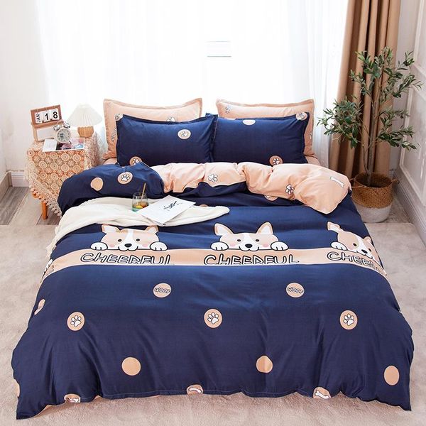 

single  king cute cartoon bedding set nordic duvet cover bed sheet pillowcase stripe aloe cotton bed linen simple bedspread