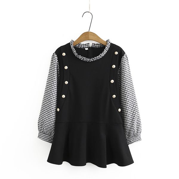 

female fake plus size two black chess pieces long sleeve vintage elegant blouse ol b8ak, White