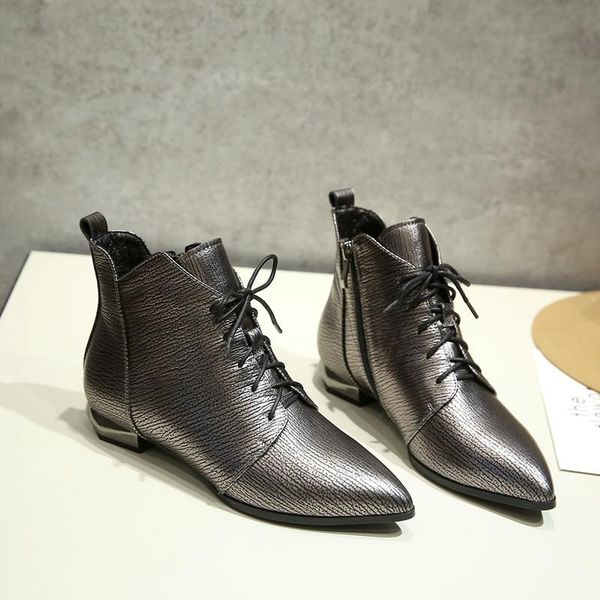 

women's genuine leather lace-up ankle boots autumn flats boots retro female comfort plus size 42 shoes, Black