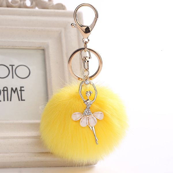 

fur keychain zoeber ball fake pompom rabbit chain pom key rings ballet angel girl fourrure pompon women bag jewelry, Silver