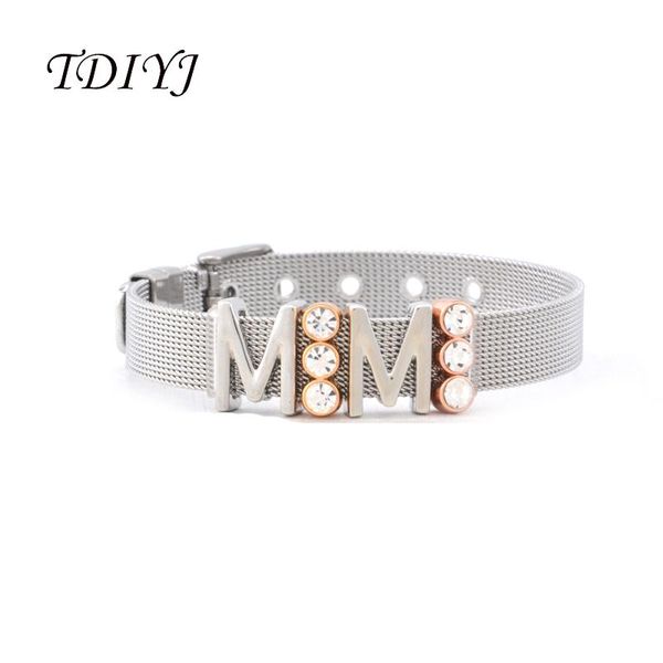 

charm bracelets tdiyj est collection reversible mesh stainless steel grandmother keeper bracelet with sparkle trio slide charms 1set, Golden;silver