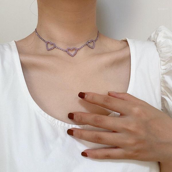 

chokers 2021 kpop shiny love heart pendant rhinestones clavicle chain choker necklace for women egirl aesthetic accessories jewellery1, Golden;silver
