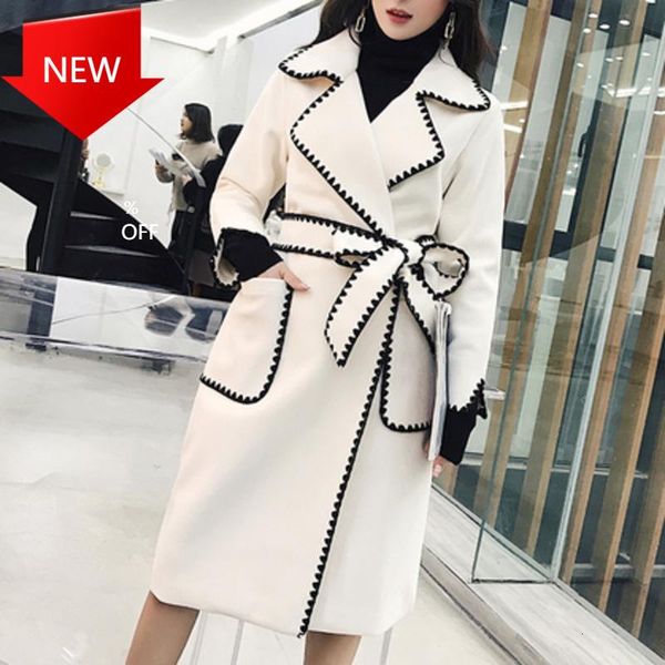 

women loose plus solid color wavy side without buckle wool coat 2020 autumn new casual fashion temperament, Black