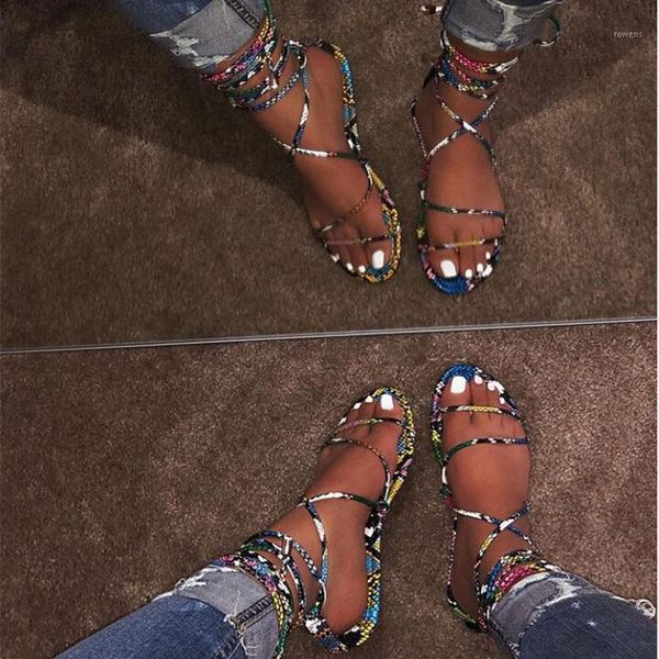 

2020 summer new fashion cross-tied sandals opentoe gladiator sandals women casual lace-up women flat1, Black
