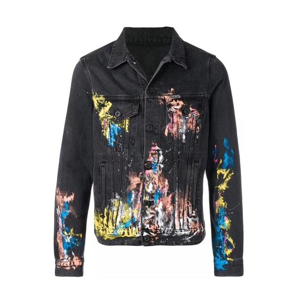 

fashion streetwear men jacket colorful paint designer hip hop jackets men punk style denim coats brand biker jackets, Black;brown