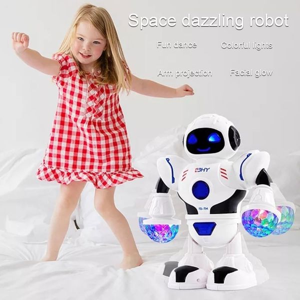 Nuovo spazio abbagliante musica robot lucidi giocattoli educativi camminata elettronica danza intelligente spazio robot bambini musica robot giocattoli LJ201105