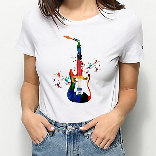 

guitar fashion tshirt femme aesthetic clothes oversize t shirt hipster trend woman europe and america streetwear casual, White