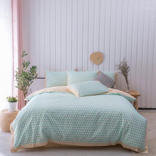 

striped geometric green yellow j00tc cotton soft bedding sets  king jpcs(1pc duvet cover 1pc bed sheet 2pcs pillow shams1