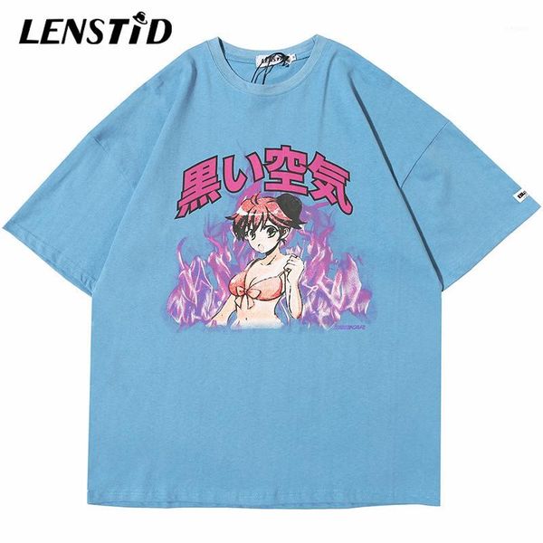 

2020 men hip hop cartoon girl t shirt japanese harajuku streetwear tshirt hiphop anime oversize t-shirt cotton 1, White;black