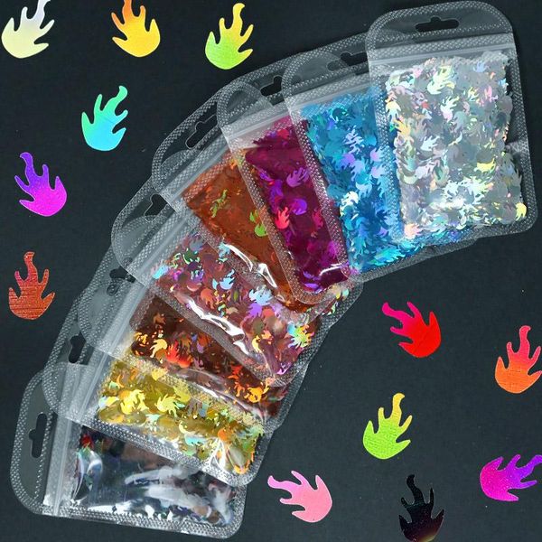 

nail glitter 1bag holographic fire flame flakes sparkly 3d sequins spangles for nails art decoration manicure accessory luw3458, Silver;gold