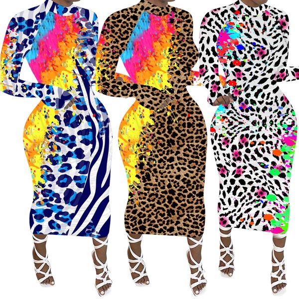 

casual dresses for women designers fashion clothing graffiti leopard print long sleeve dress listing, Black;gray