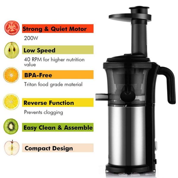 

200w 40rpm stainless steel masticating slow auger juicer fruit and vegetable juice extractor compact cold press juicer machine