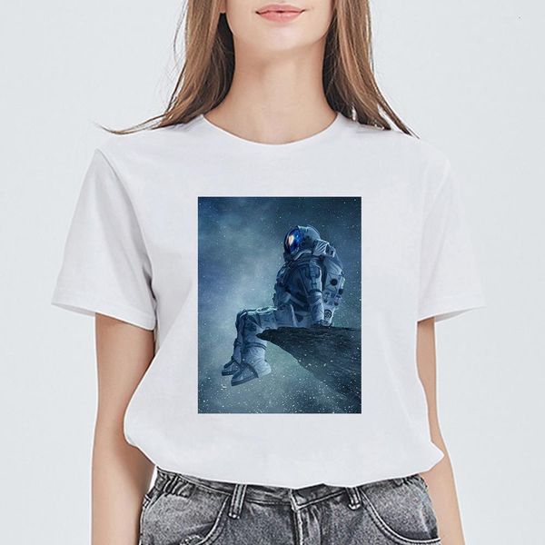 

new arrival flower astronaut art printing female t-shirt graphic streetwear punk oversize tshirt casual aesthetic vestidos, White