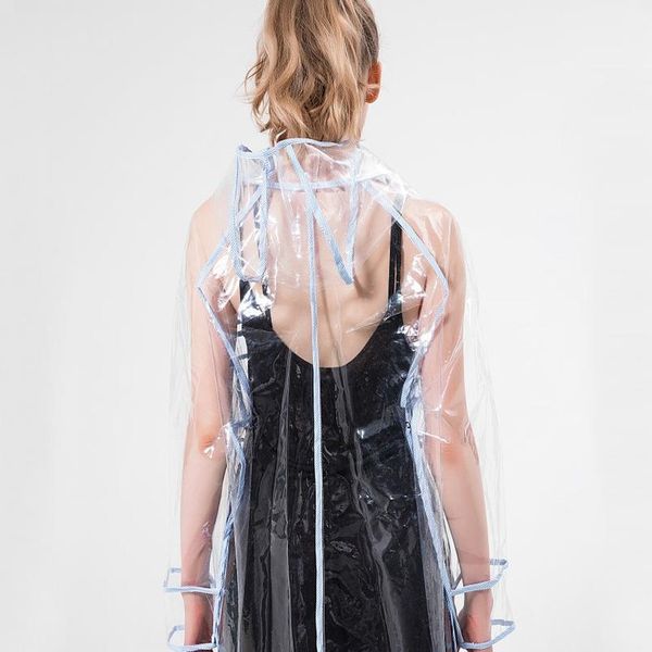 

1pc waterproof fashion transparent plastic clear ladies women raincoat jacket hooded with big pocket for outdoor r bbyeji