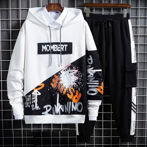 

2020 spring autumn hoodies hooded new fashion long sleeve coat hip hop hoodie suit men's casual sports cargo pants teenage suits, Black