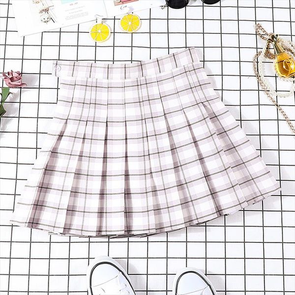 

2019 new summer skirts women harajuku skirts cotton loose high waist vintage plaid sweet pink female 1956, Black