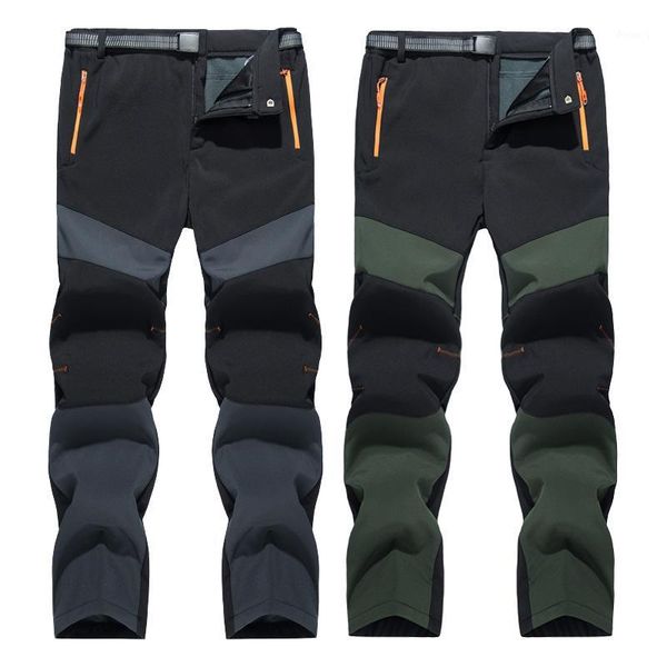 

outdoor pants autumn and winter men's climbing plus velvet thickening warm waterproof windproof season hiking pant1, Black;green