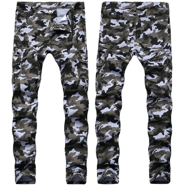 

skinny mens camo jeans cool men jeans stretch slim fit denim biker jeans hip hop men streetwear 722#, Blue