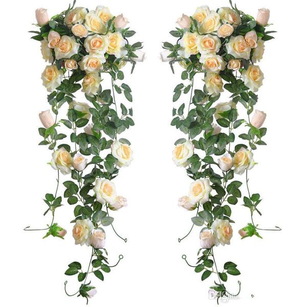 6.5FT artificiale della Rosa della vite fiore di seta della ghirlanda di fiori cesti appesi rattan esterno domestico Wedding Arch giardino della parete