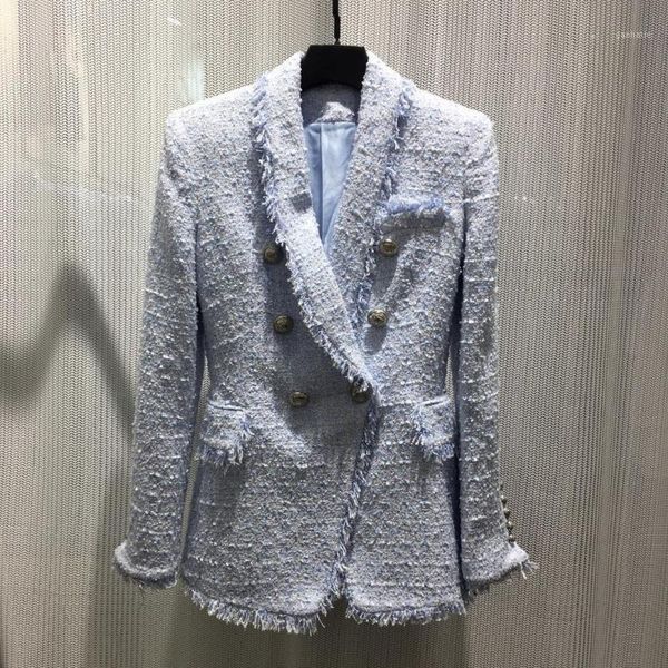 

2020fw winner women tassel double breated tweed jacket for ladies blazer coat ddxgz31, White;black