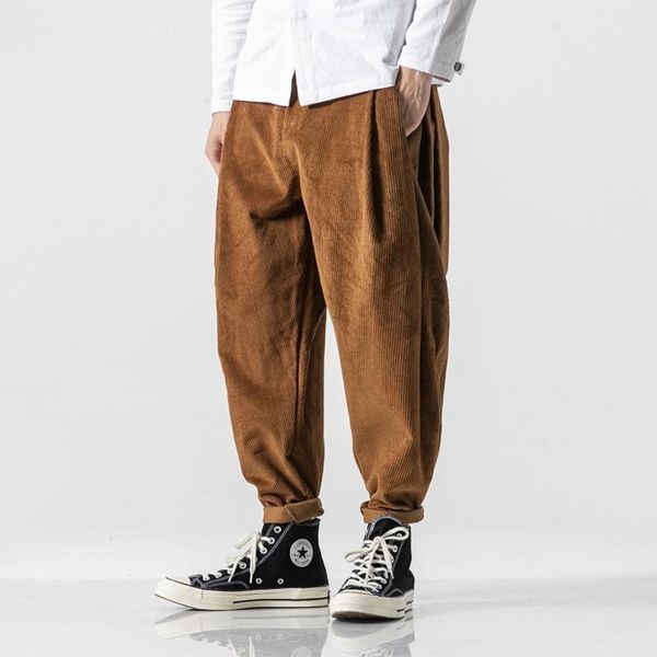 

men casual pants new corduroy loose harem pants male streetwear hip hop vintage fashion chinese trouser jogger sweatpants1, Black