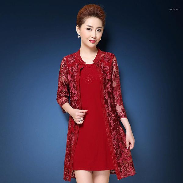 

of the bride dresses plus size formal gowns spring summer lace groom mother dress suits 2 piece set wedding guest wear1, White;black