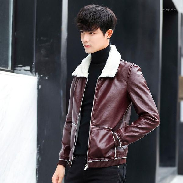 

men's winter plus velvet padded leather coat jacket korean winter clothing cotton clothing 2018 new trend cotton jacket1, Black;brown