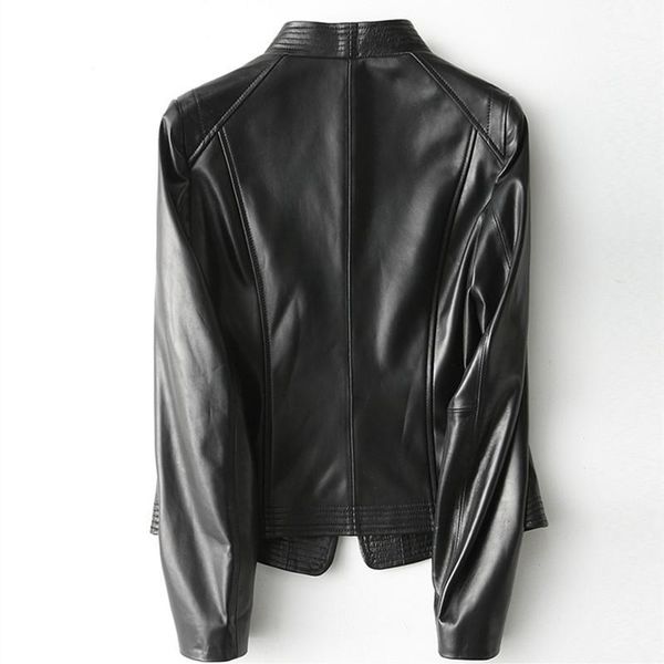 

genuine leather jacket women montone jacket real sheepskin coat female spring autumn slim short outwear clothes lwl14481, Black