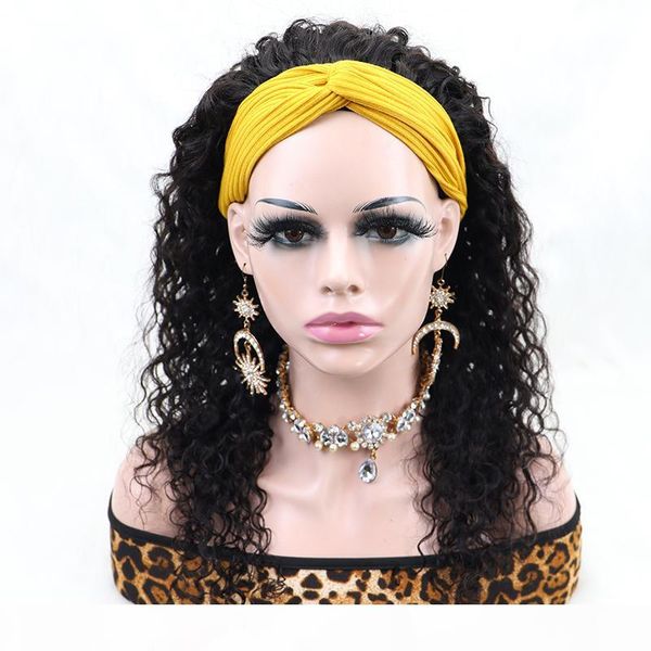 

human hair wigs for black women curly hair wigs brazilian human hair headband wig glueless easy to wear lazy girl wigs, Black;brown