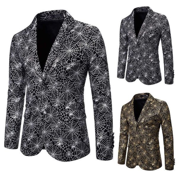 

spider fashion men's web gilt slim print suit dress show coat x137, White;black
