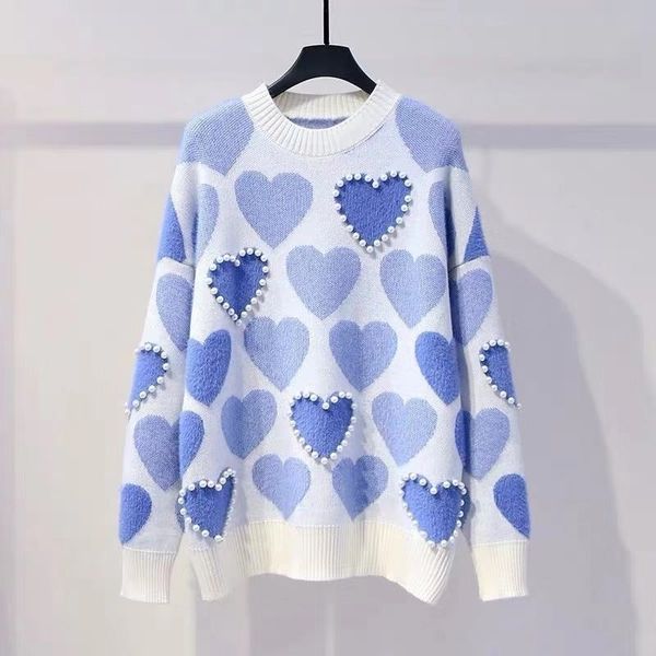 

h.sa women knitted sweater and pullovers oneck pearls beading sweaters sweet heart jumpers long sleeve kawaii pull femme y200720, White;black