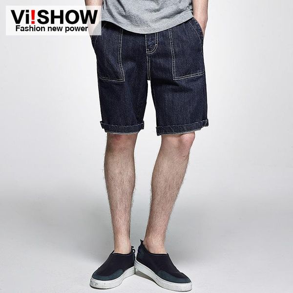 

viishow men jeans pants mens jeans straight multi pocket mens denim shorts knee length ripped for men 28-37, Blue