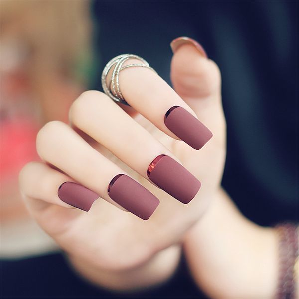 

artificial nails french style fake nails for nail art design pink,blue brown nail tips with gule and knock bar for beauty girl, Red;gold