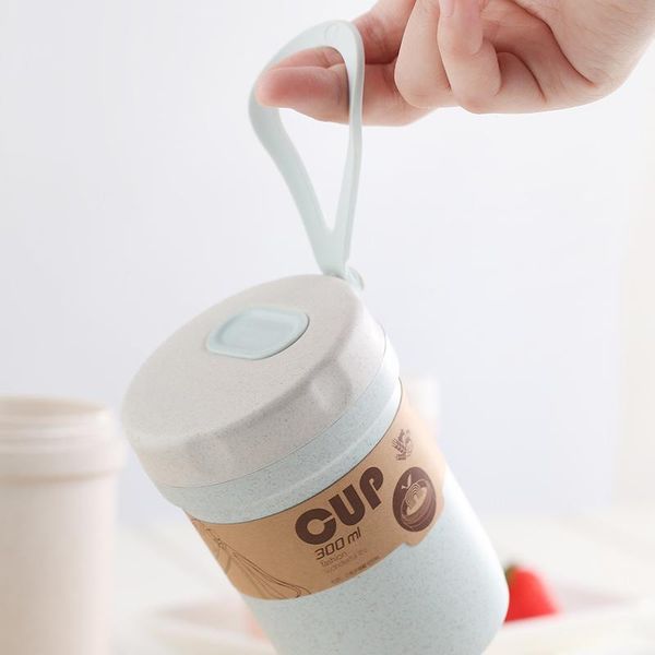 

300ml healthy material wheat straw sealed soup cup with lid water breakfast portable travel milk cup microwave dinnerware food jllccc