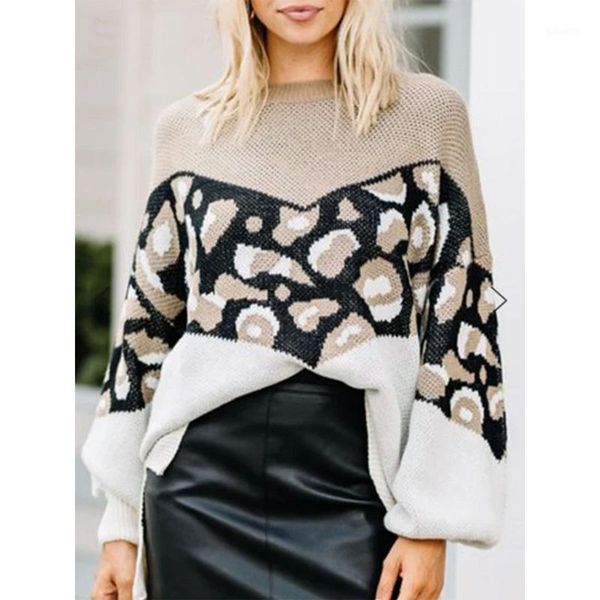 

2020 new autumn pullover women sweaters long sleeve leopard print o neck casual women's sweater plus size elegant lady1, White;black
