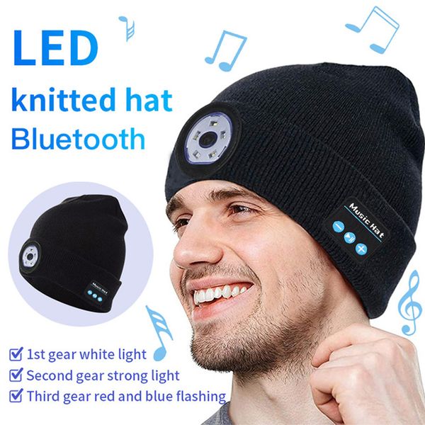 

factory new 2021 bluetooth knitted hats outdoor night running night fishing led light lighting bluetooth lamp cap custom wholesale woman man