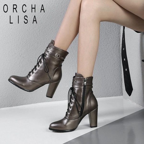 

orcha lisa женская блокировка каблуки сапоги сапоги крест связанные молния заостренные носки высокие каблуки зимняя осень осень bootiie boti, Black