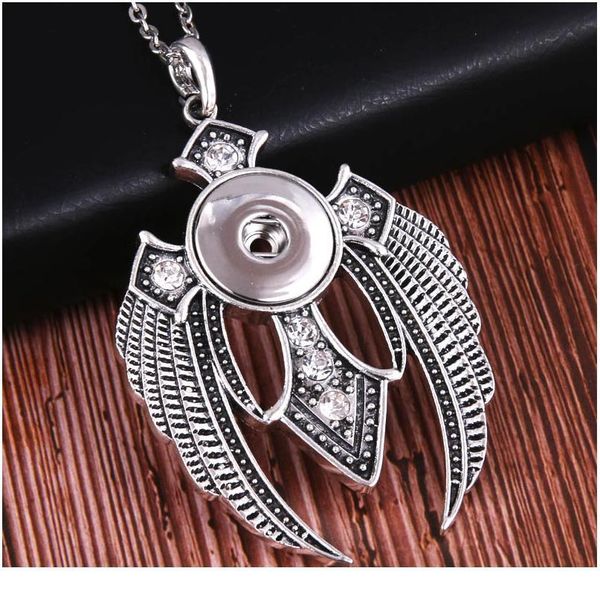

snaps jewelry crystal wing pendant necklace 18mm snap necklaces women charms snap button diy jewelry gift for wo bbyxyw, Silver