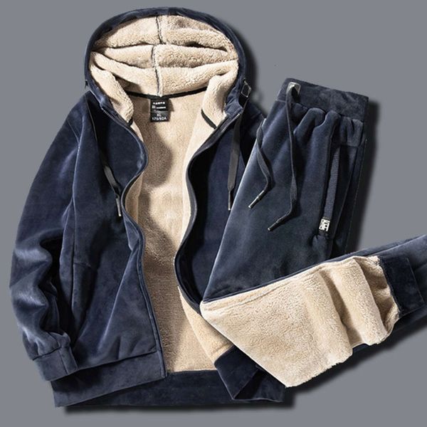 

high grade velvet suit men's large leisure sports loose coat plush extra thick fat winter clothes hoodies for men ing, Black