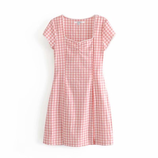 

9104-2019 summer new style women's red plaid cheongsam slim square collar dress skirt, Black;gray