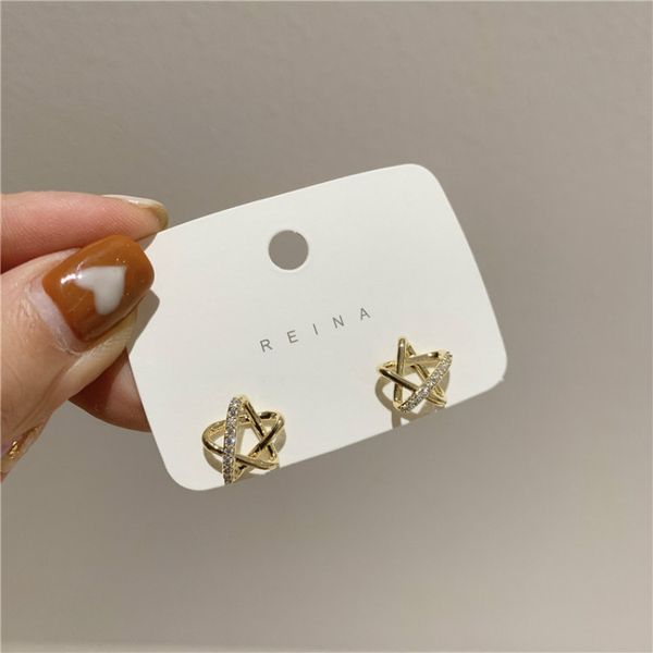 

star fashion women trendy stud earrings korean simple water hollow five star earrings small simple elegant jewelry, Golden;silver