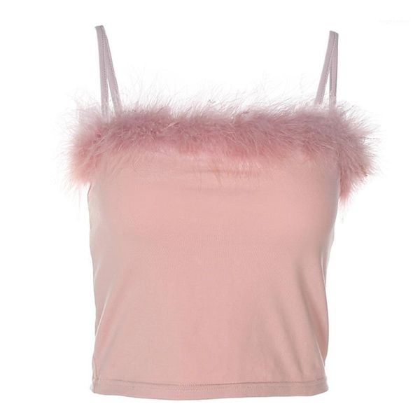 

sleeveless camisole sling slim fit summer women crop fashion stretchable tank beach solid backless cute strap faux fur1, White