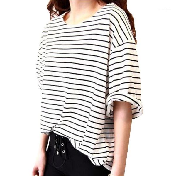 

wholesale- new summer women t shirt loose short sleeve female striped t-shirt woman white black tee fashionable women clothing1